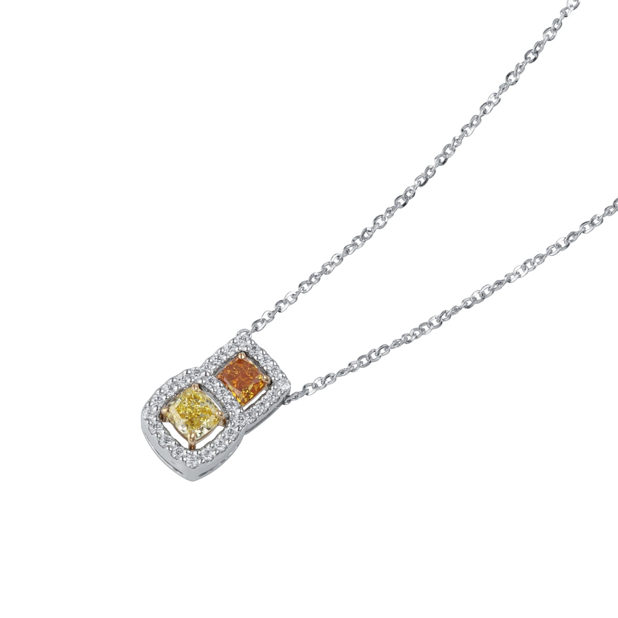 天然イエローダイヤ オレンジダイヤモンド ペンダント Pt900/K18YG CGL