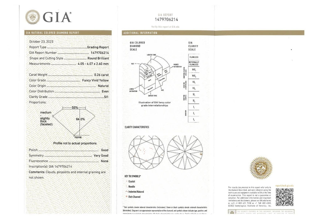 天然 イエローダイヤモンド ラウンド 0.26ct |yellow diamond|GIA|p9012