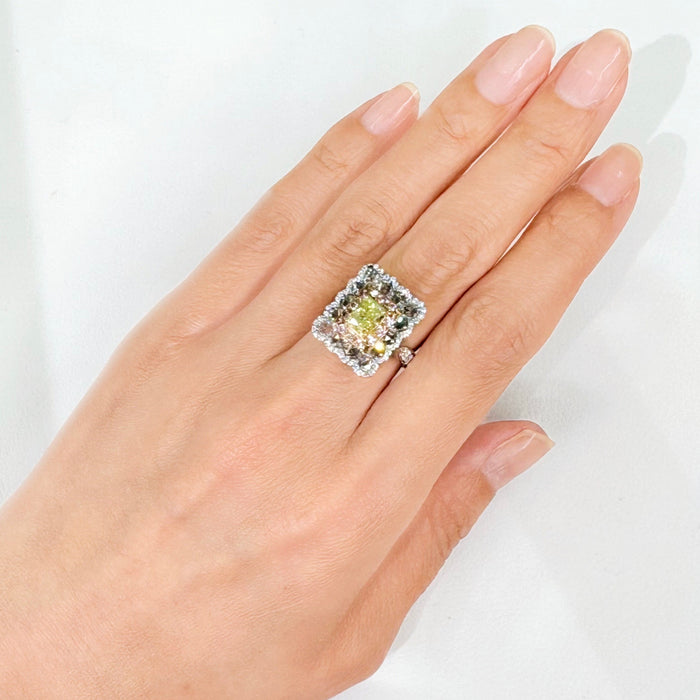 天然グリーンイエローダイヤ リング プラチナ 1.0ct Pt900/K18YG RS-1235