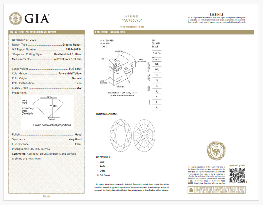 天然 イエローダイヤモンド Oval 0.37ct | yellow diamond | CGL | p9546