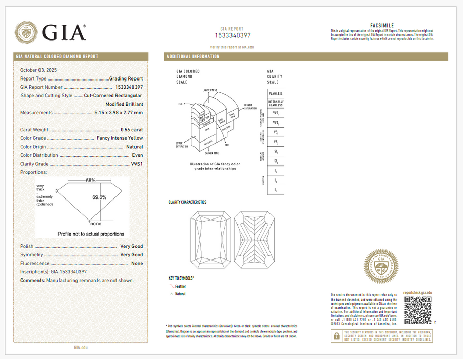 天然 イエローダイヤモンド RCT 0.56ct | yellow diamond | CGL | p9625